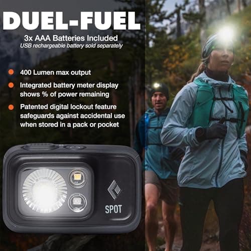 BLACK DIAMOND Spot 400 Headlamp | 400 Lumens Brightness, Dimmable | Waterproof & Durable | 3X AAA Battery Operated (Included) | Graphite