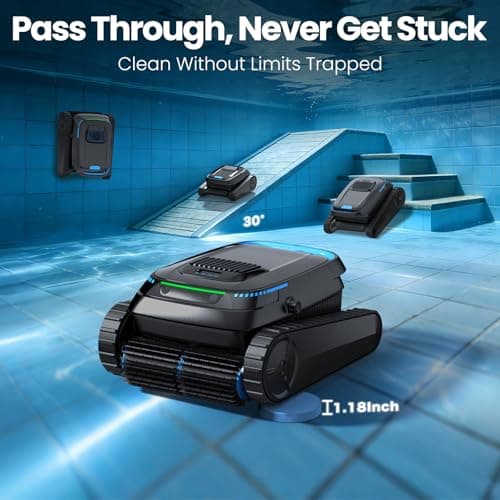 Robotic Pool Vacuum PC10, Cordless Pool Cleaner Robot for Inground & Above Ground Pools, Smart Navigation, 5000GPH Suction Power for Cleaning Floor, Wall & Waterline, Self-Parking, Black