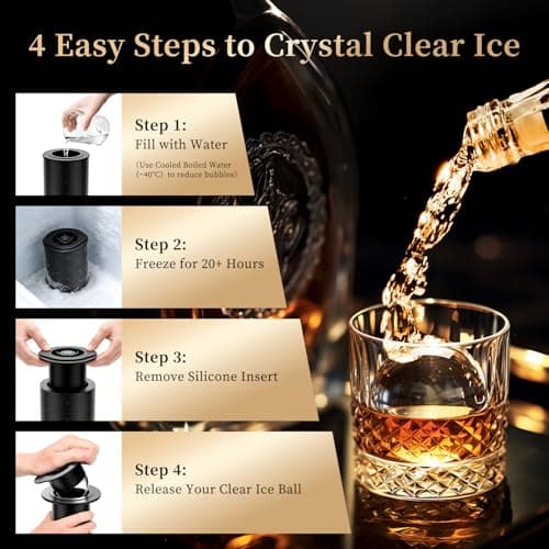 Clear Ice Ball Maker for Whiskey: 2.5" Crystal Clear Ice Maker - Large Ice Sphere Maker for Bourbon & Cocktails - Easy Release Silicone Ice Cube Maker for Home Bar