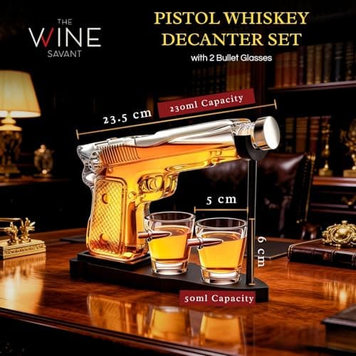 Gifts for Men Dad, 10.1 Oz Whiskey Gun Decanter Set + 2 Bullet Glasses - Unique Birthday Pistol Gift Ideas Daughter Son, Personalized Liquor Dispenser - Scotch Bourbon Vodka, Him, Brother Husband
