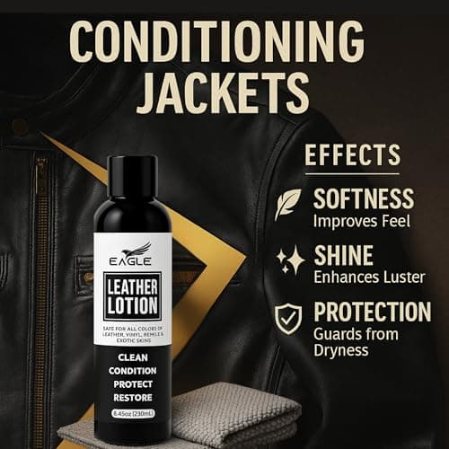 Eagle Leather Jacket Conditioner- Leather Lotion with Cloth for Boots, Jackets, Purses, Handbags & Bags – Lanolin & Natural Oils to Clean, Condition, Restore & Protect All Leather Colors