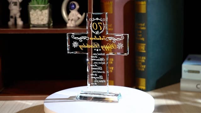 70th Birthday Cross Gifts for Women, Men, Standing Glass Keepsake for 70 Year Old Birthday Religious Presents for Mom, Dad, 70th Fabulous Birthday Gifts Ideas
