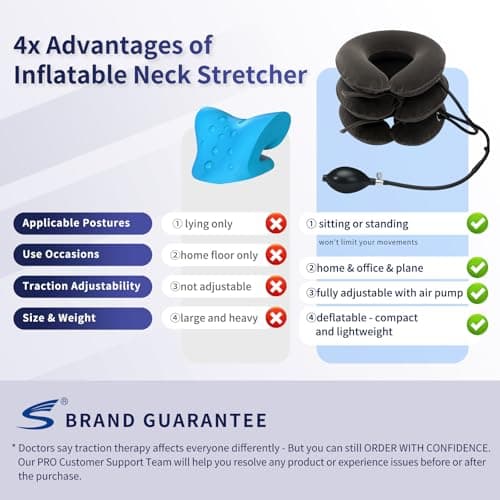 S Cervical Neck Traction Device for Instant Neck Pain Relief - Inflatable & Adjustable Neck Stretcher Neck Support Brace, Neck Traction Pillow for Home Use Neck Decompression