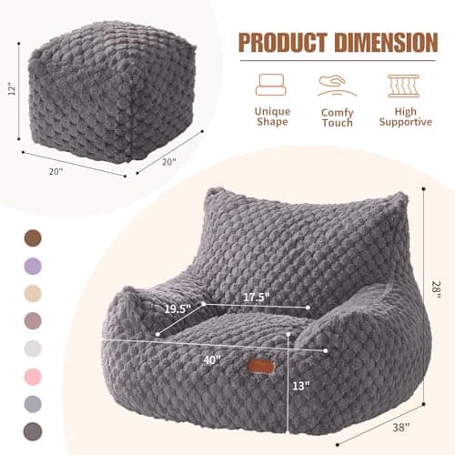 Gaming Chair Comfy Bean Bag Couch Sofa Chair for Bedroom, Modern Faux Fur Reading Bean Bag Chairs for Adults Teens, Living Room Adult Bean Bag Chair with Footrest
