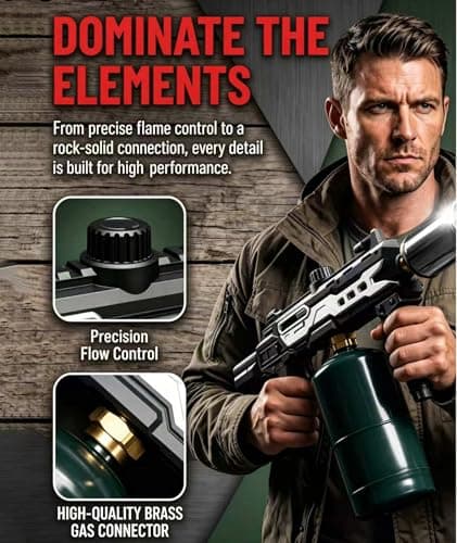 Powerful Propane Torch Gun, Gift for Men Dad, Culinary Blow Kitchen Cooking Torch for Steak Searing, Campfire Charcoal Starter for Blackstone Griddle Accessories (Tank Not included) Black Silver B0GY8KPHDB