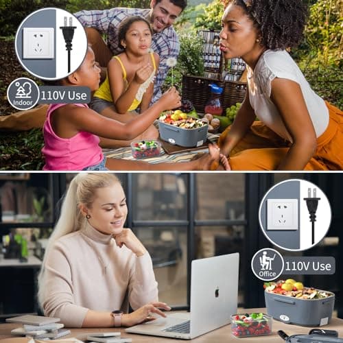 Vingud Electric Lunch Box for Adults, Heated Lunch Box Food Warmer, 80W 1.5L Portable Heating Lunchbox for Men/Work/Car/Truck, 12V 24V 110V Lonchera Eléctrica Portátil Christmas White Elephant Gifts B0C6GMBCP1