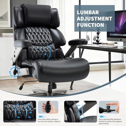 Big and Tall Office Chair 700lbs- Large High Back Executive Computer Desk Chair with 3D Flip-Up Arms, Adjustable Lumbar Support, Extra Wide Plus Size Seat, Heavy Duty Metal Base & Quiet Rubber Wheels