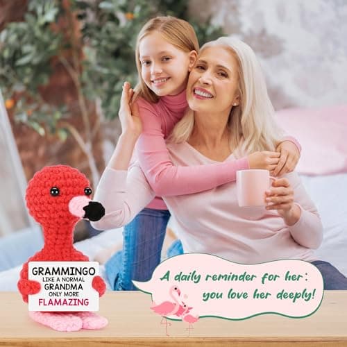 Grandma Birthday Gifts from Grandkids, I Love You Grandmother Birthday Gifts, Christmas for Great Grandma Nana Gigi Mimi Present from Granddaughter Grandson, Funny Handmade Crochet Flamingo Grammingo