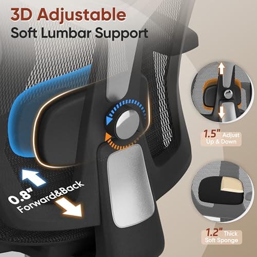 Ergonomic Office Chair with Footrest, Desk Chair Comfy with 3D Adjustable Lumbar Support & Arm & Headrest, 4 Gear 90°-135° Tilt, Wide Air Mesh Seat, Heavy Duty Class-4 Gas Lift, Computer Gaming Chair