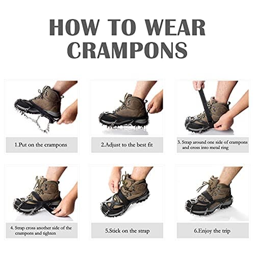 Cimkiz Crampons Ice Cleats Traction Snow Grips for Boots Shoes Women Men Anti Slip 19 Stainless Steel Spikes Safe Protect for Hiking Fishing Walking Climbing Mountaineering