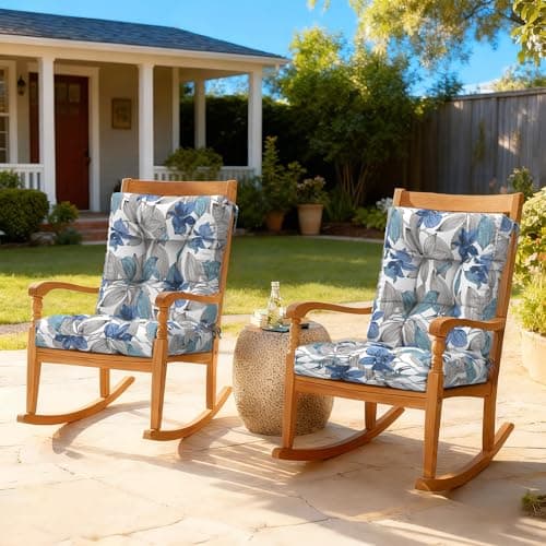 LVTXIII Outdoor Low Back Chair Cushions, Seasonal Replacement Adirondack Chair Cushion with Ties, Patio Waterproof Seat Cushions for Home Garden Use, 21 W x 21 D, Set of 2, Clemens Noir Blue