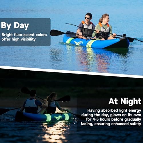 WETURE Inflatable Kayak 2 Person, Fishing Kayaks for Adults, 12.5FT 507 LBS Capacity, Portable Kayak with Luminous Strips, Adjustable Kayak Seat, 2 Paddles, 2 Tail Fins, Pump &Storage Bag