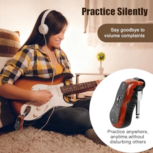 OW Portable Headphone Amp Synthesizer Pocket Plug Amplifier Rechargeable for Electric Guitar with Bluetooth Receiver Support 5 Effects: Clean/Chorus/Flanger/Metal/Wah