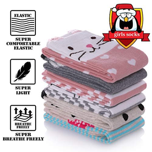 FNOVCO Girls Knee High Socks Kids Crazy Fun Gift Cute Animal Patterns Cotton Long Socks 6 Pairs
