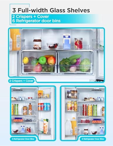 BLACK+DECKER 16 Cu. Ft. French Door Refrigerator with Built-in Ice Maker, Full Size Refrigerator with Bottom Mount Freezer Drawer, Frost Free, ENERGY STAR certified, BRF1600GIMS, Stainless Look