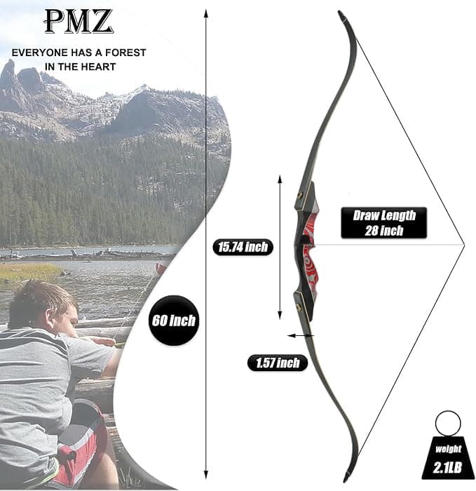 PMZ Recurve Bow and Arrow Set, Newset Professional Aldults Archery Hunting Bow Kit, 60'' Wooden Takedown Bow, for Youth Beginners to Advanced Outdoor Practice & Hunting, Right Hand, 20-60 lbs