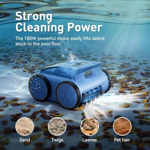 Pool Vacuum for Above Ground Pool, Lasts Up to 180 Mins, Self-Parking, LED Indicator, Wall Climbing Above Ground Pool Vacuum for Inground Pools, Robotic Pool Cleaner for Pools up to 2000 Sq.ft
