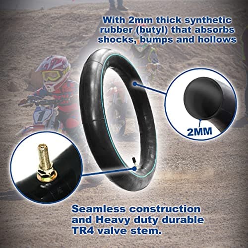 2.50/2.75-14 (60/100-14) Heavy Duty Inner Tube – 2mm Reinforced Butyl, TR4 Straight Valve – Fits Apollo, SSR, Thumpstar, Yamaha PW80, Honda CRF70, Pit & Mini Dirt Bikes