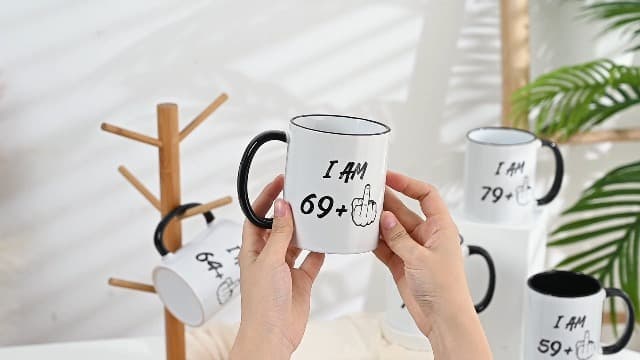 YHRJWN - 60th Birthday Gifts for Men Women, I Am 59 Plus Middle Finger Coffee Mug for Dad Mom Friends, Birthday Gift Ideas for 60 Year Old Woman, White 11 Oz Mug with Black Handle