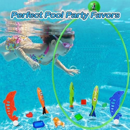 Jasonwell Pool Toys Diving Rings - 28PCS Swim Thru Rings Pool Game Diving Toys with Dive Ring Underwater Treasures Torpedo Bandits Fish Toy Fun Water Swimming Toy for Boys Girls Kids Teens Adults