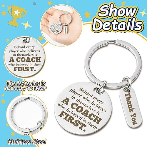 WATINC Coach Appreciation Keychain Gift Set, 4Pcs Sport Match Cheer Keychains Keepsake Present with Thank You Packaging
