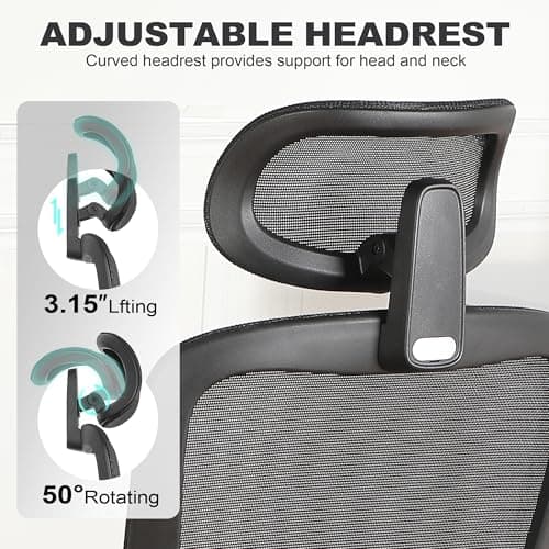 Ergonomic Office Chair with Footrest, Mesh Desk Chair with Adjustable Headrest & Armrests & Dynamic Floating Wing Lumbar Support, High Back Computer Chair for Home Office, BIFMA Certified, Black