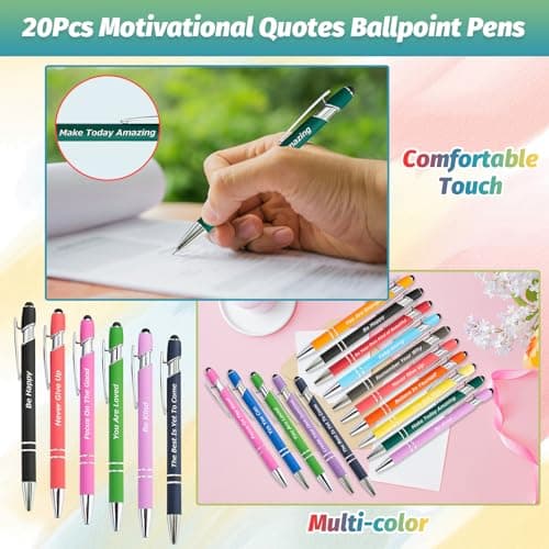 LUAVIARU 40 Piece Inspirational Pens Kit with Stylus Tip & Sayings – 20 Motivational Pen + 20 Individual Bags – Uplifting Quote & Positive Ideas – For Teachers, Office, School, Meetings, Team Events B0D66JJWSX