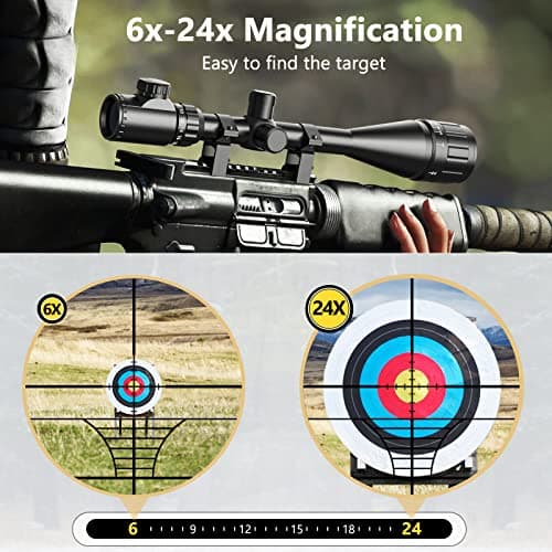 CVLIFE Rifle Scope 6-24x50 AO Red and Green Illuminated Long Range Scope for Hunting with Scope Rings