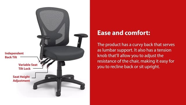 Staples Carder Ergonomic Task Chair, Mesh, Ergonomic, Lumbar Support, Adjustable Height, Black