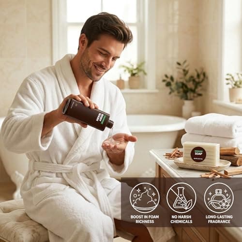 Rinse & Robust Gifts for Men 10Pcs Gift baskets for Men, Sandalwood Bath and Body Works Men Gifts for Birthday for Dad Boyfriend Husband B0DW8M5GBN