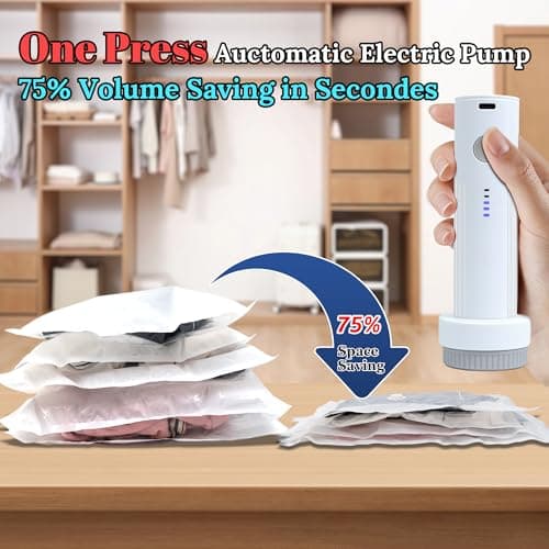 Vacuum Sealing Bags for Clothing Travel,Space Saver Vacuum Storage Bags with Air Pump,Compression Packing for Luggage and Clothes Travel (12 Combo Bags+Electric Pump)