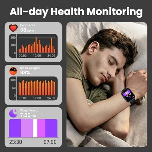 Smart Watch for Men Women (Answer/Make Call), 1.95" Touch Screen Fitness Tracker with Heart Rate/Sleep Monitor, IP68 Waterproof Smartwatch for Android iOS, Fitness Watch with 120+ Sports Modes, Black