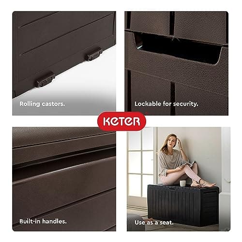Keter Marvel Plus 71 Gallon Resin Outdoor Storage Box for Patio Furniture Cushions, Throw Pillows, Garden Tools and Pool Floats, Brown