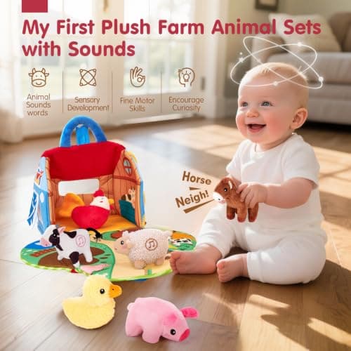 6PCS Farm Toys Montessori Toys for 6 Month Old Baby Gifts Toddlers Christmas Stocking Stuffers 1 Year Old Boy Girl Gifts hahaland Baby Toys 6-12 Months, Surprise Barn Farm Animals with Sounds Word B0F2HRNW75