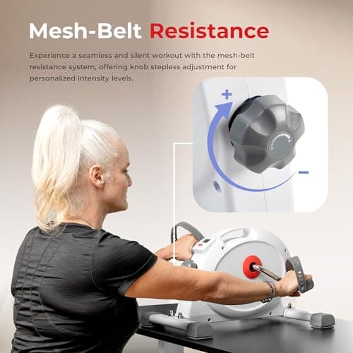 Sunny Health & Fitness Smart Under-Desk Bike Exerciser, Low-Impact Cardio Cycling Equipment for Home/Office, Mini Paddler for Arm/Leg Mobility Training, Free SunnyFit App Connect, Optional Motorized