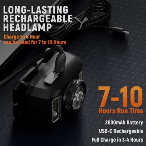 Upgraded Headlamp Rechargeable, Ultra Bright Headlight Flashlight with White Red Light, Motion Sensor Head Lights for Forehead, 6 Modes Head Lamp for Outdoor Camping Running Waterproof (2, Black)