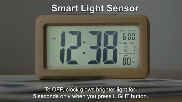 everwood Wooden Digital Battery Operated Alarm Clocks for Bedrooms, Beside, Table, Desk