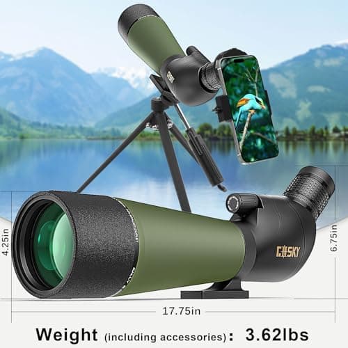 Gosky Flagship DiamondEdge 20-60x80 Spotting Scope with Tripod, Carrying Bag and Quick Phone Holder - BAK4 High Definition Waterproof Spotter Scope for Bird Watching Wildlife observing,Green