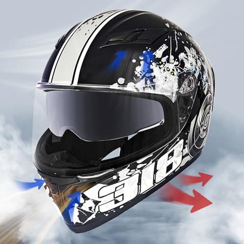 Adult Full Face Motorcycle Helmet with Dual Visor, DOT Approved Street Bike Racing ADV Motocross Helmets for Men Women, Ventilation