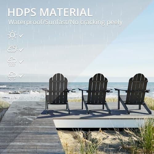 LUE BONA HDPS Adirondack Chairs, 1 Chair, Long-Lasting All-Season Outdoor Patio, Hidden Cup Holder, 350 LBS, Black