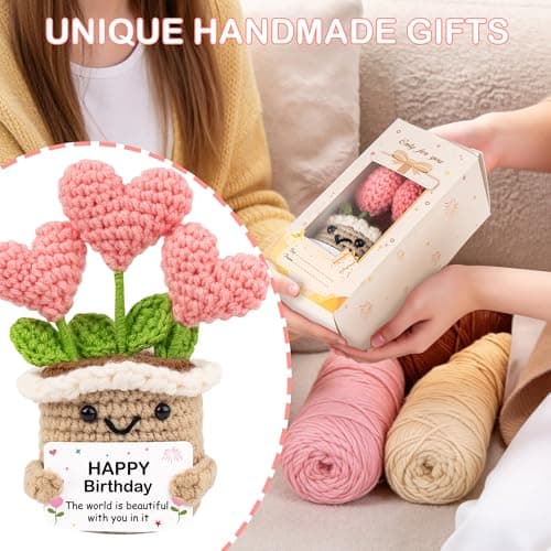 Crochet Birthday Gifts for Women – Inspirational Heart Planter Handmade Happy Birthday Gift for Women,Man,Mom, Sister, Best Friend, Coworker – Unique Gift Ideas for Her, Him, Birthday Decorations B0GWJBYTBJ