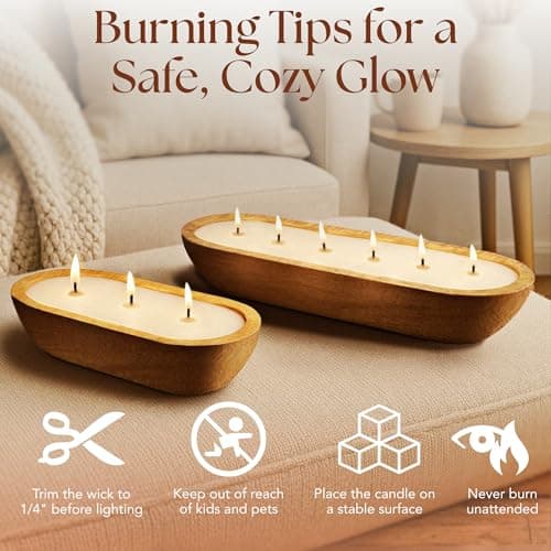 Dough Bowl Candle Co. Christmas Tree Soy Candle - 6 Wick Rustic Farmhouse Decor Odor Eliminator in Ornamental Wooden Bowls, 32 Ounce All-Natural Gifts for Women and Men, Wooden Decor Dough Bowls