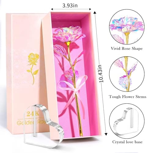 Beferr Gifts for Women Mom Galaxy Rose Glass Crystal Flowers with Heart-Shaped Base Eternal Roses Forever Flowers Mother's Birthday Gifts for Grandma Daughters Wife Sister Kids