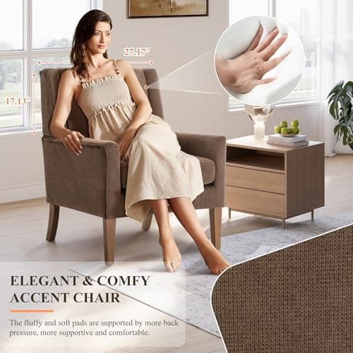 Living Room Chair, Wingback Mid-Century Accent Chair – Comfy Single Sofa with Solid Wood Legs & Velvet-Like Fabric, Oversized Armchair for Living Room/Bedroom/Reading Nook&Lounge