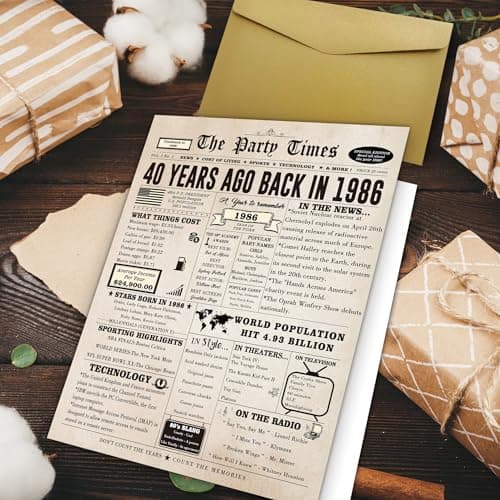 Ziwenhu Big 40th Birthday Card Gift for Men Women or Him Her, Happy 40 Year Old Birthday Greeting Card for Mom Dad, Vintage 40th Birthday Decorations for Husband Wife