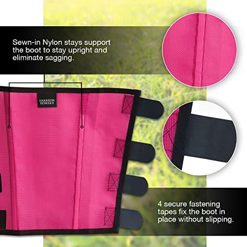 Harrison Howard Loose Fitting Fly Boots UV-Protective Extra Tough Mesh Ventilated Four Fasteners Stay-on Design Protect Horse Legs & Stomp-Reducing Set of 4 Magenta Large