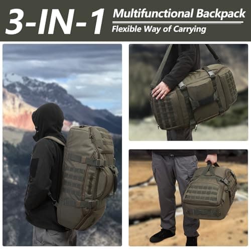 Hannibal Tactical 65L Large Duffle Bag, 3-in-1 Tactical Backpack MOLLE Pack for Sports, Gym, Outdoor, Olive Green