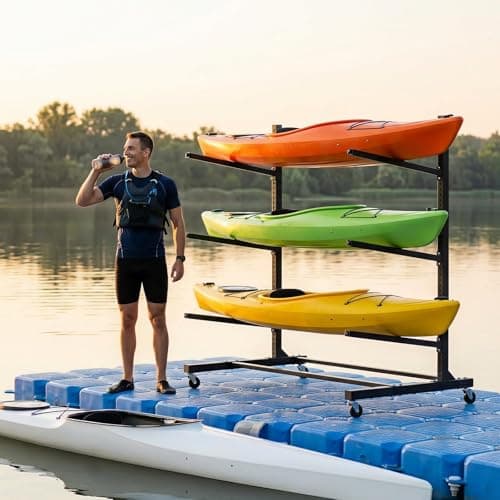 Kayak Storage Rack with Wheel, Adjustable Kayak Racks, Carbon Steel Water Sport Watercraft Storage Rack for Canoes or Surfboards