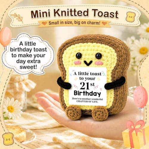 A Little Toast to Your 21st Year Old Birthday Gifts for Friend Sister Daughter Girls, Happy 21st Bday Decor Female Gift Ideas 21st Birthday Gifts for Women Her Funny Handmade Crochet Toast with Card B0HGLC5JWW