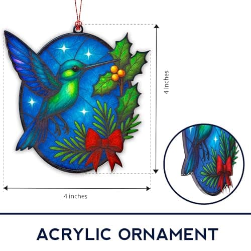 Christmas Ornaments 2025 – Hummingbird Suncatcher Window Hanging Decoration, Hummingbird Christmas Ornament for Holiday Tree, Unique Handmade Gift Idea, Beautiful Glass Style Ornament for Bird Lovers